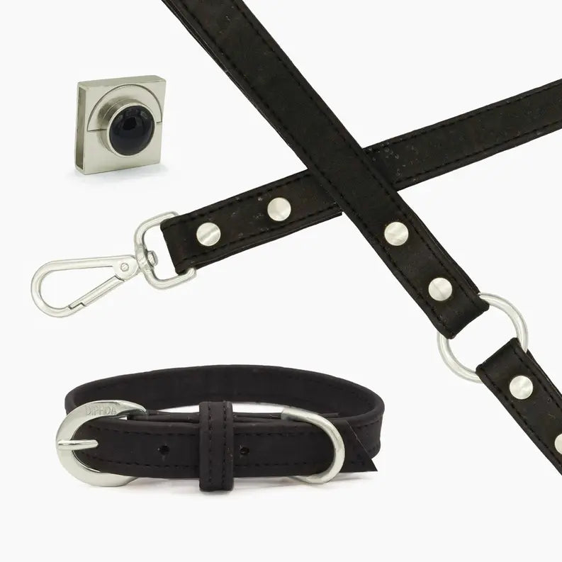 Midnight Black Cork Leather Leash DIPHDA