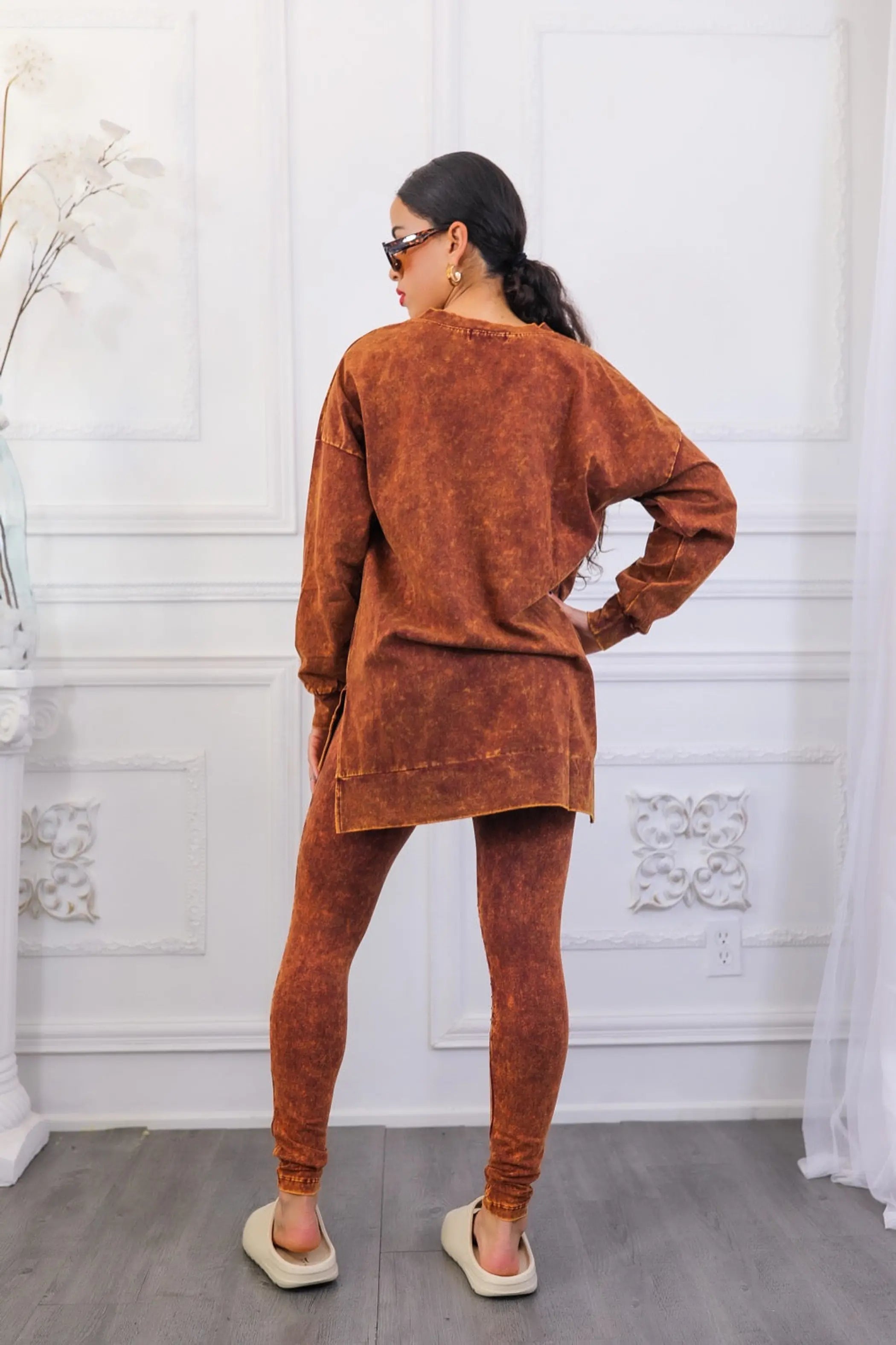 Mineral Wash Long Sleeves Top and Motto Legging Set SurelyMine