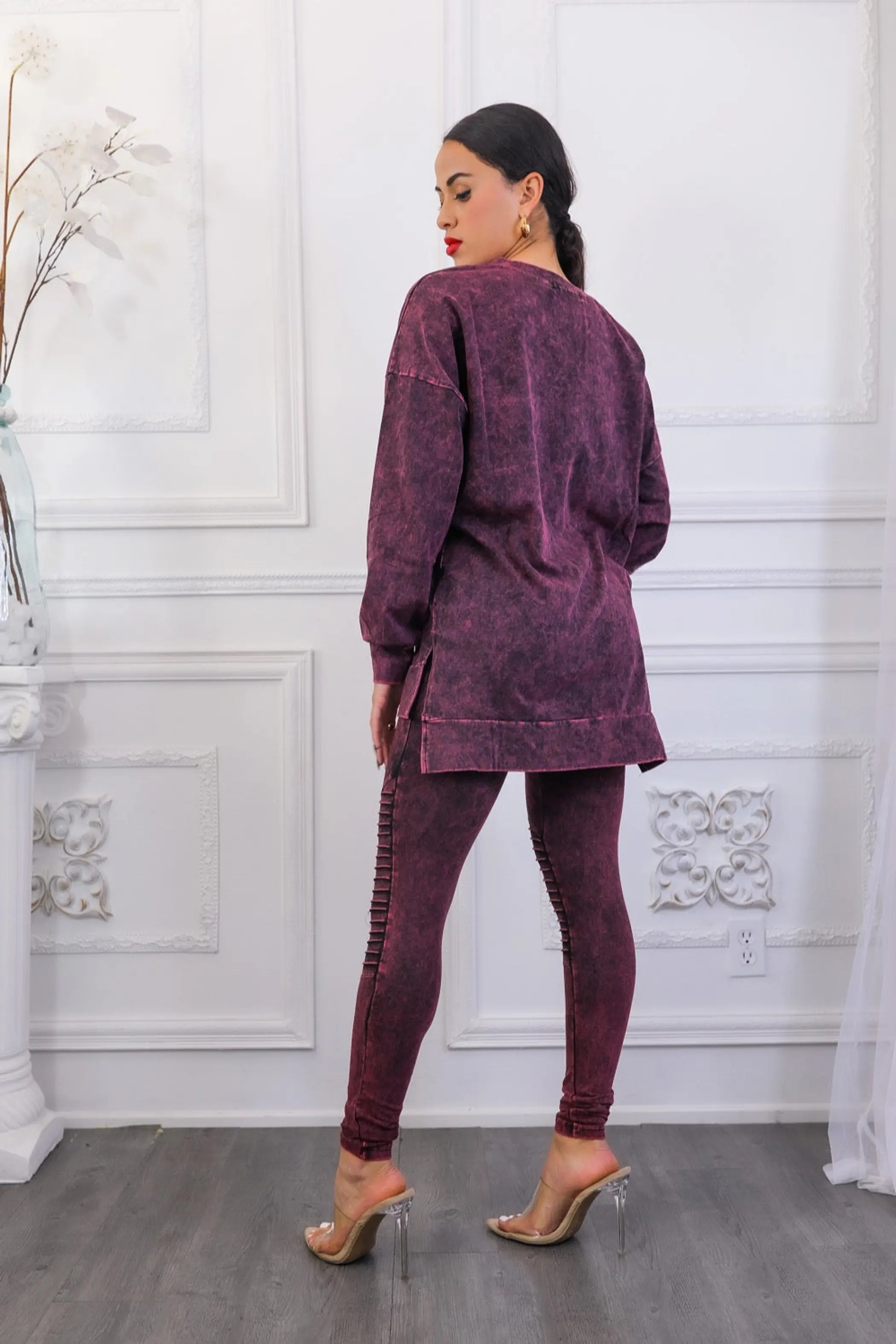 Mineral Wash Long Sleeves Top and Motto Legging Set SurelyMine