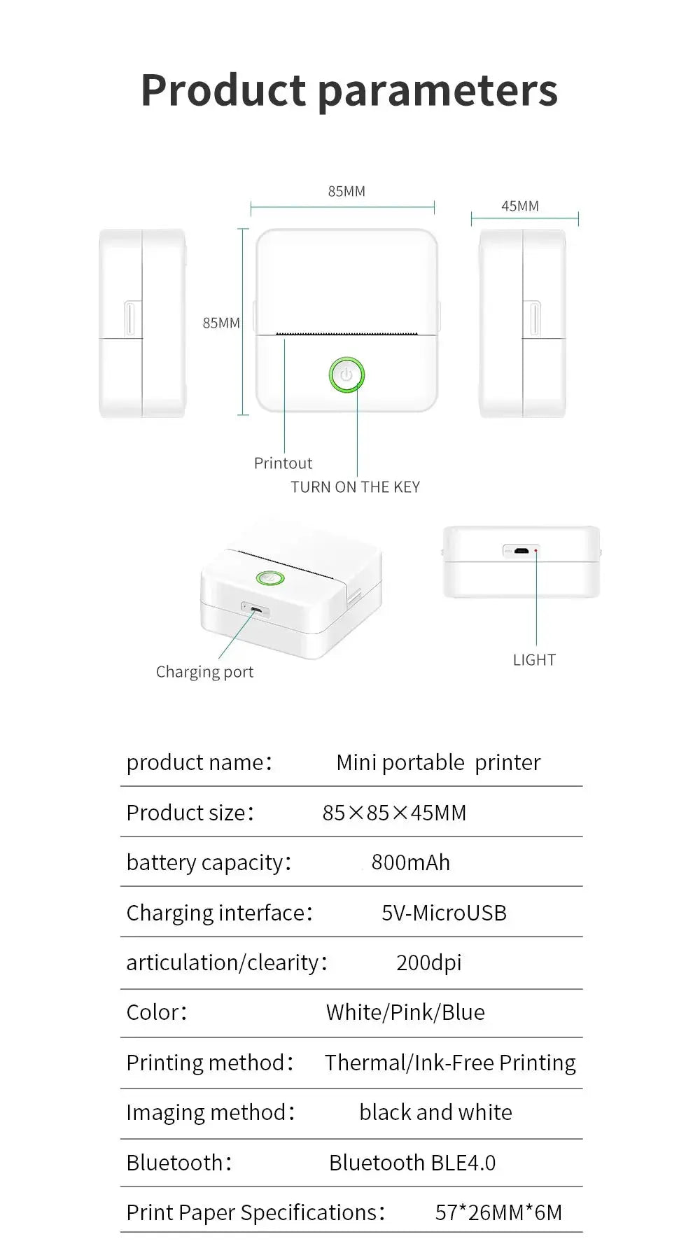 Mini HD Portable Label Thermal Printer Endurance Bluetooth Printer for Student Error Title Note Wrong Pocket Inkless Printing GreatEagleInc