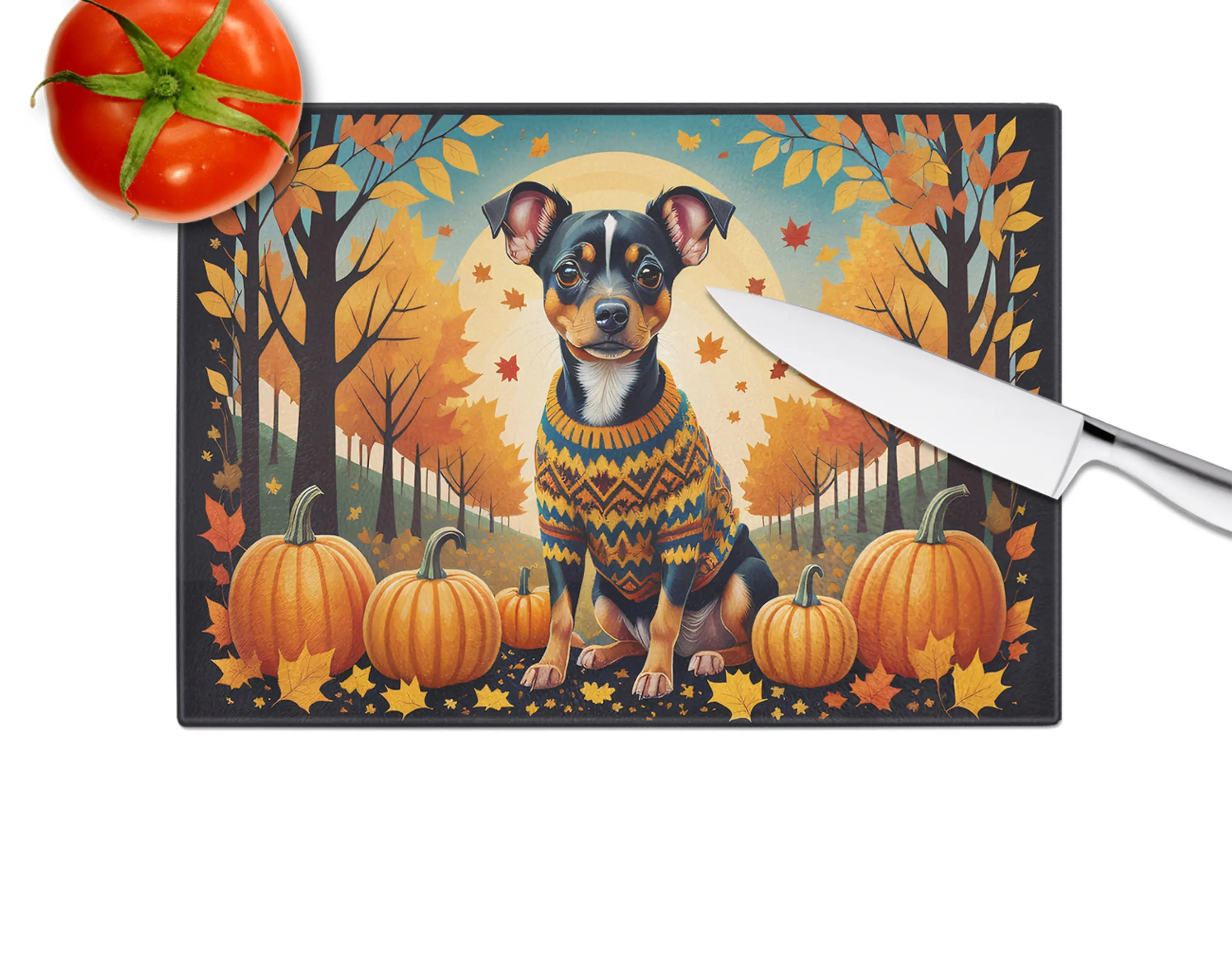 Miniature Pinscher Fall Glass Cutting Board Caroline's Treasures
