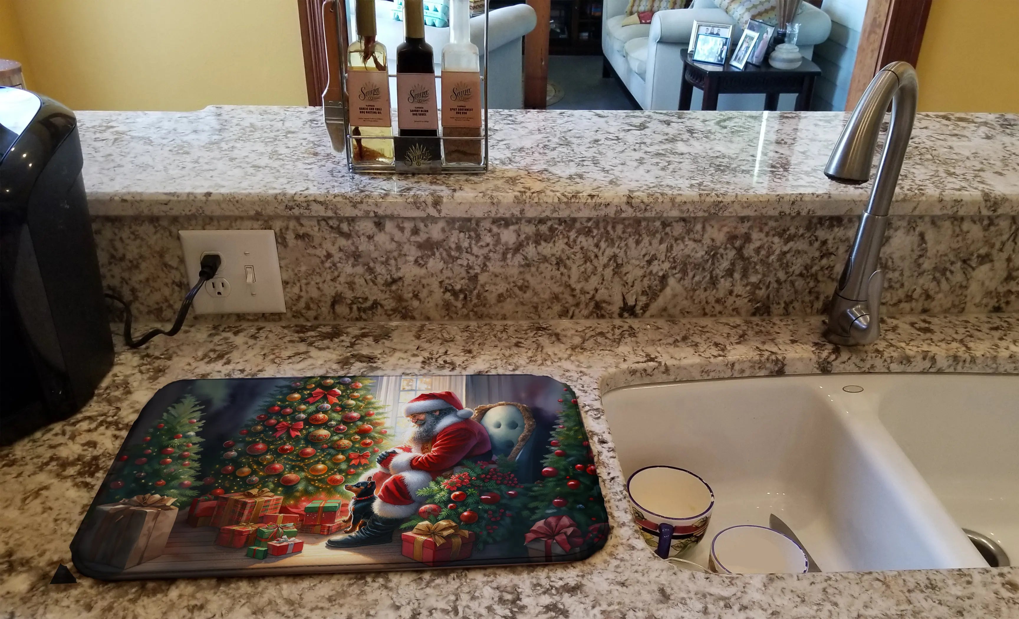 Miniature Pinscher and Santa Claus Dish Drying Mat Caroline's Treasures