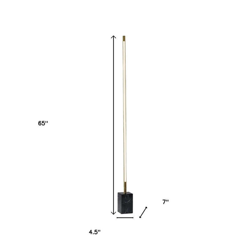 Minimalist Ambient Glow Led Floor Lamp With Dimmer In Antique Brass And Black Marble Homeroots Lighting