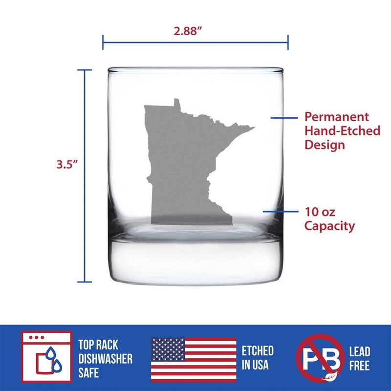 Minnesota Outline Whiskey Rocks Glass - Minnesotans Gifts Bevvee
