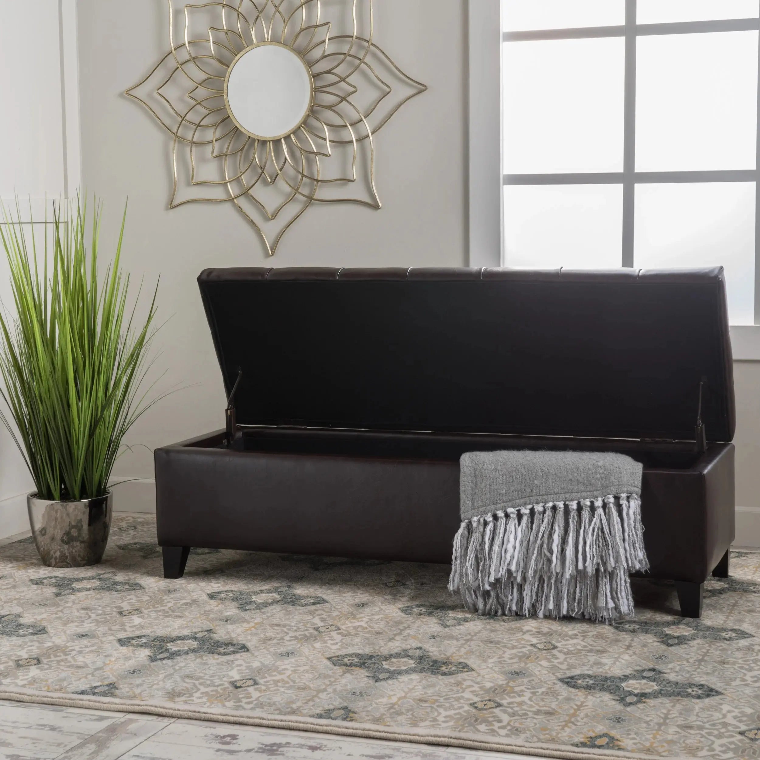 Modern Dark Brown Faux Leather Tufted Convertible Storage Ottoman  for Living Room Bedroom Entryway-Bedroom Furniture GreatEagleInc
