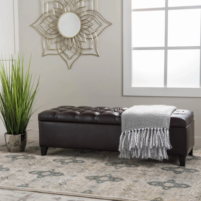 Modern Dark Brown Faux Leather Tufted Convertible Storage Ottoman  for Living Room Bedroom Entryway-Bedroom Furniture GreatEagleInc