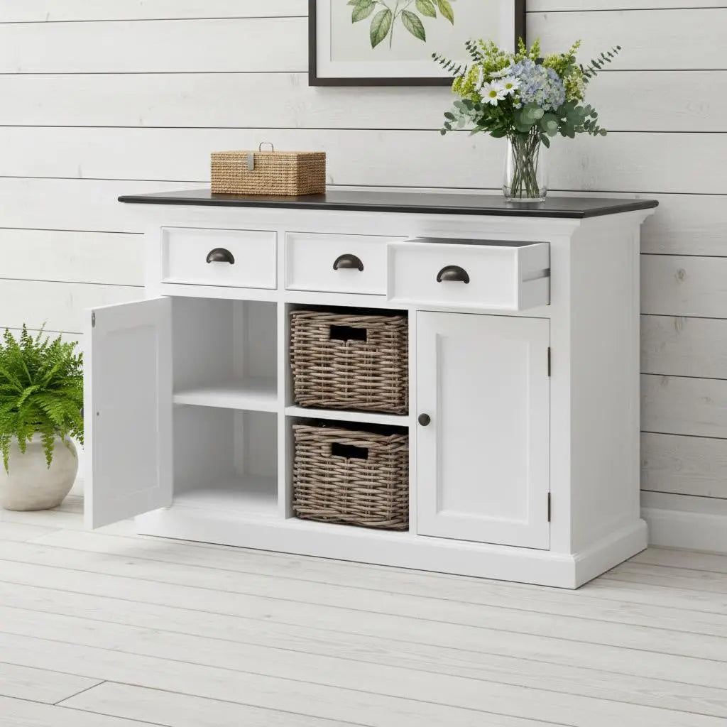 Modern Farmhouse Black And White Large Accent Cabinet Homeroots Kitchen & Dining