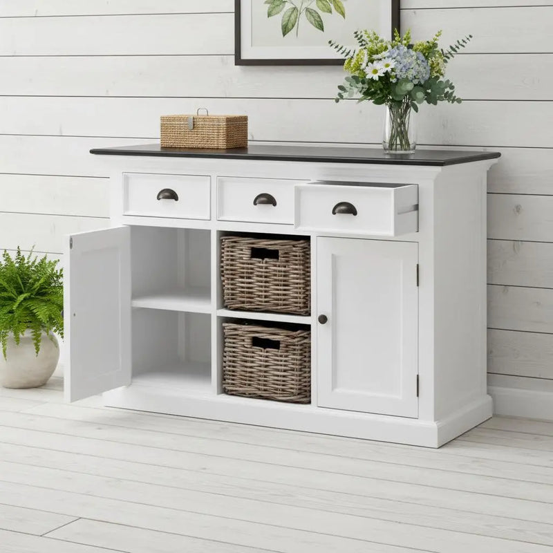 Modern Farmhouse Black And White Large Accent Cabinet Homeroots Kitchen & Dining