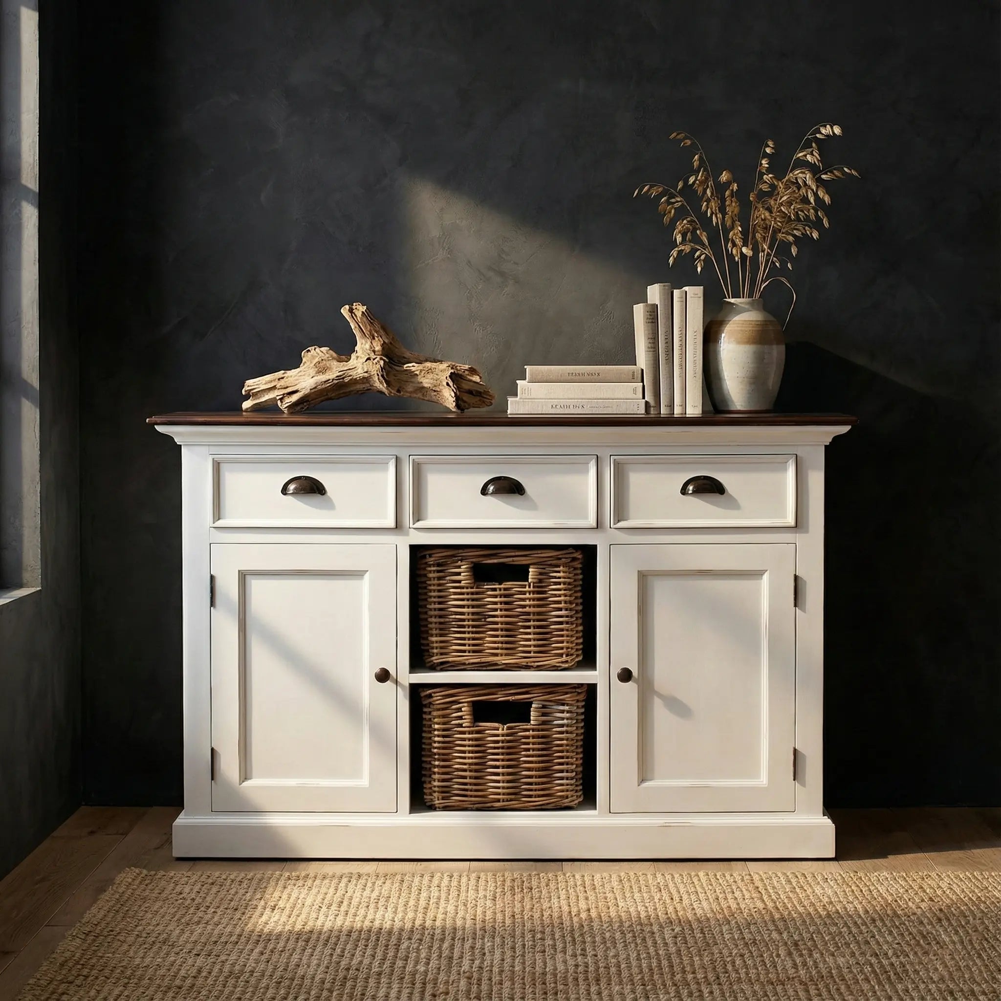 Modern Farmhouse Brown And White Large Accent Cabinet Homeroots Kitchen & Dining