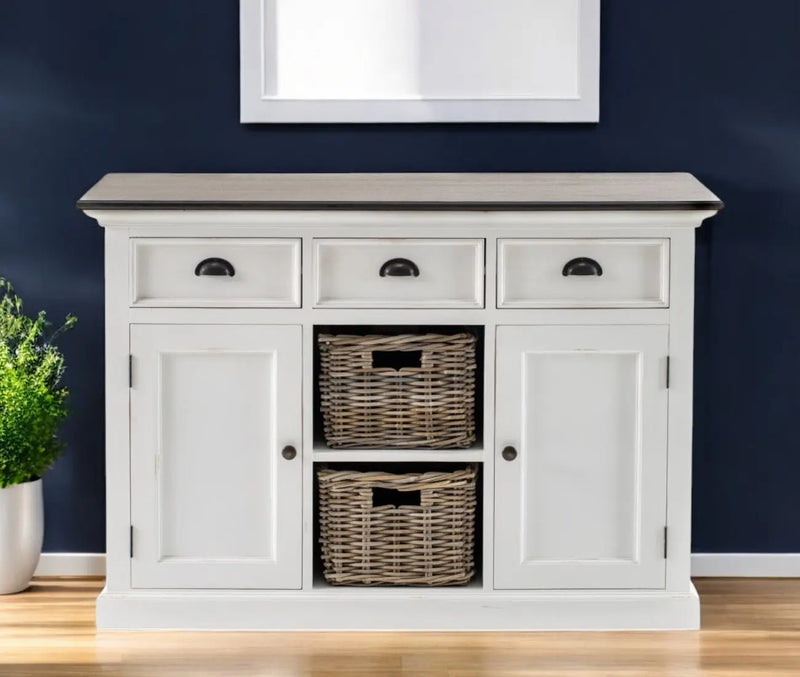 Modern Farmhouse Brown And White Large Accent Cabinet Homeroots Kitchen & Dining