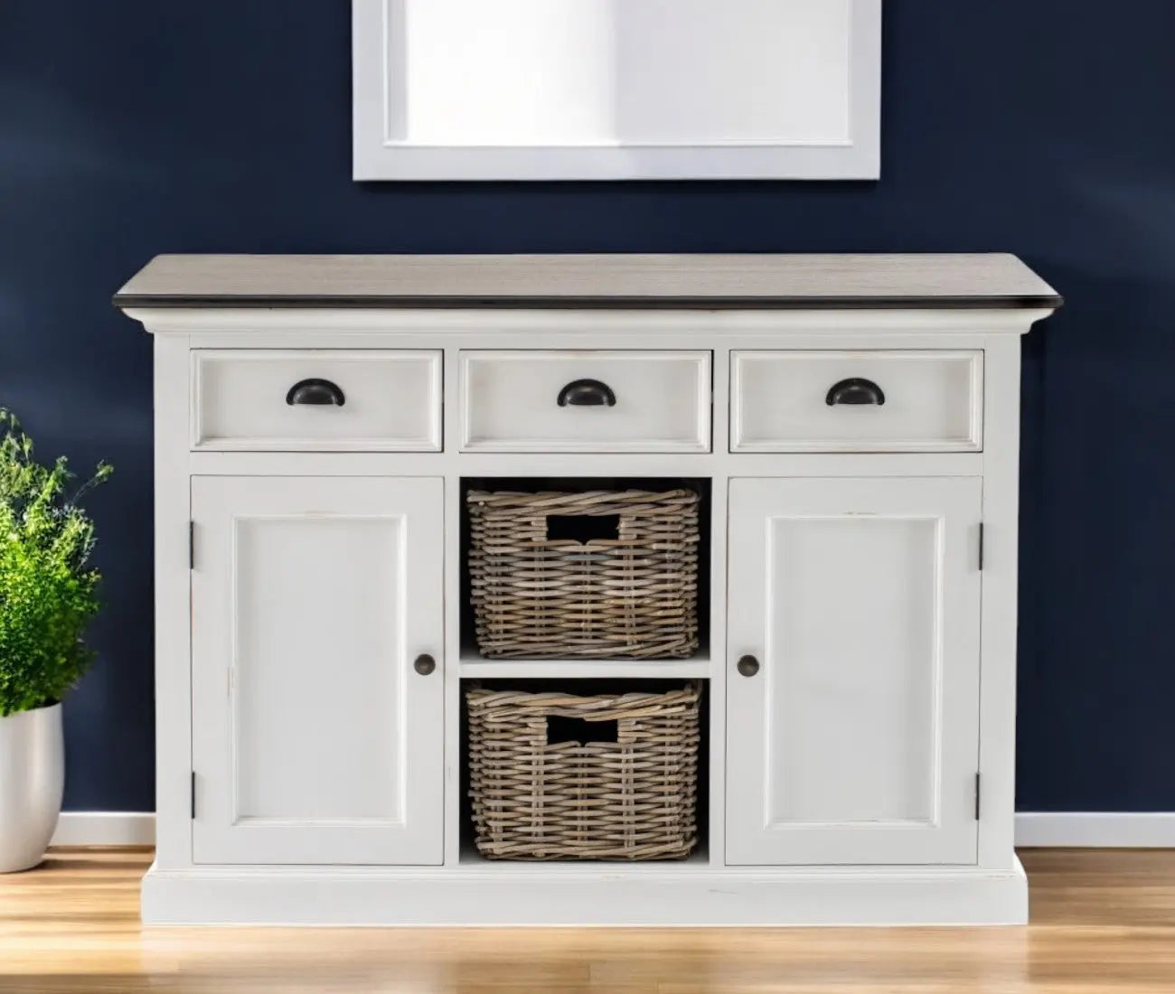 Modern Farmhouse Brown And White Large Accent Cabinet Homeroots Kitchen & Dining