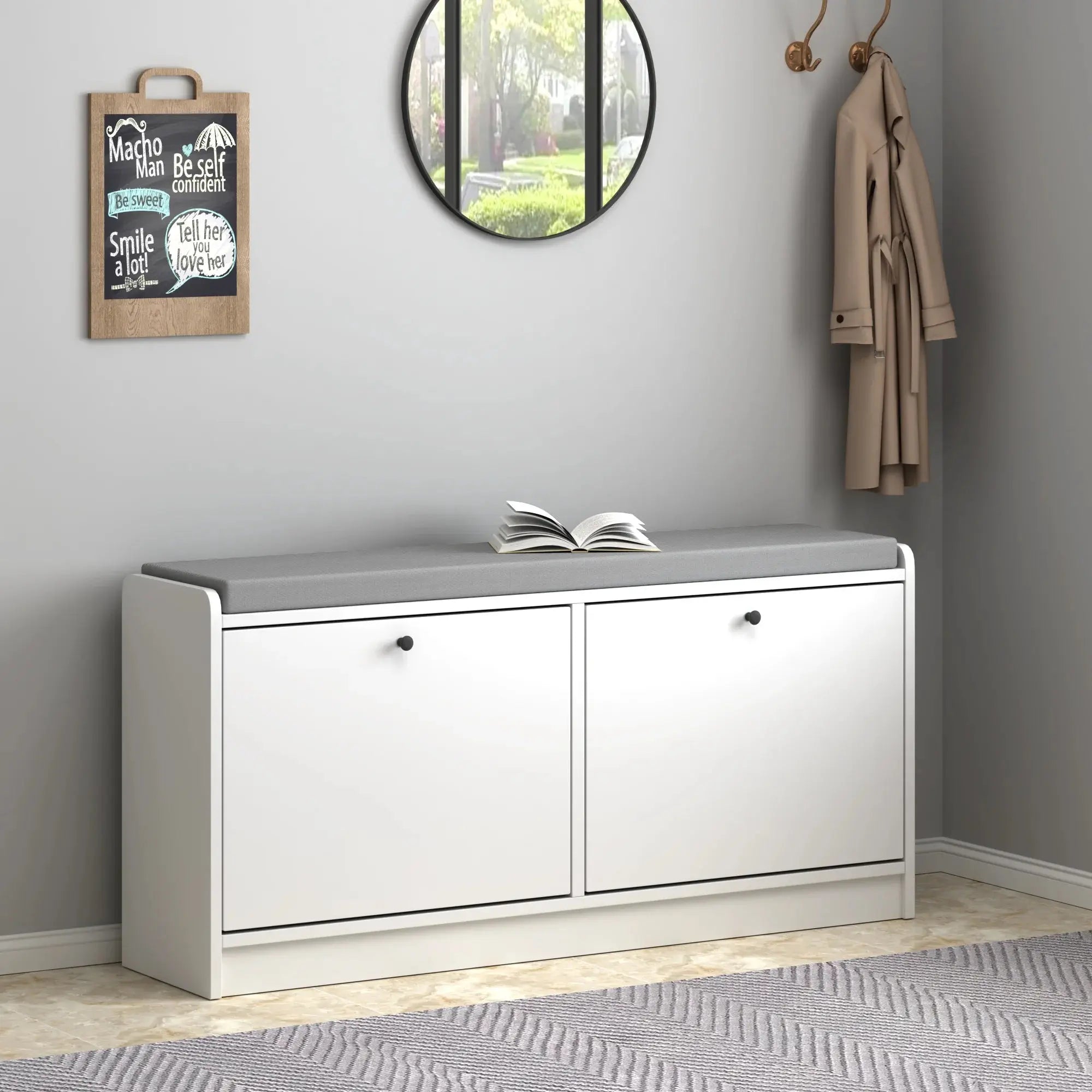 Modern MDF Shoe Storage Bench with 2 Shelves Shoe Cabinet for Living Room Bedroom Entryway Hallway Organizer GreatEagleInc