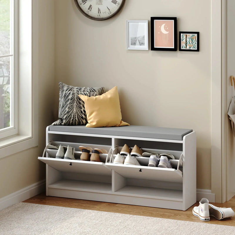 Modern MDF Shoe Storage Bench with 2 Shelves Shoe Cabinet for Living Room Bedroom Entryway Hallway Organizer GreatEagleInc