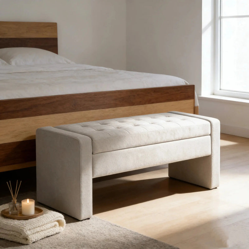 Modern Upholstered Storage Bench with Tufted Seat, Fabric Ottoman Bench for Bedroom, Entryway, or Living Room, Soft Close Hinge GreatEagleInc