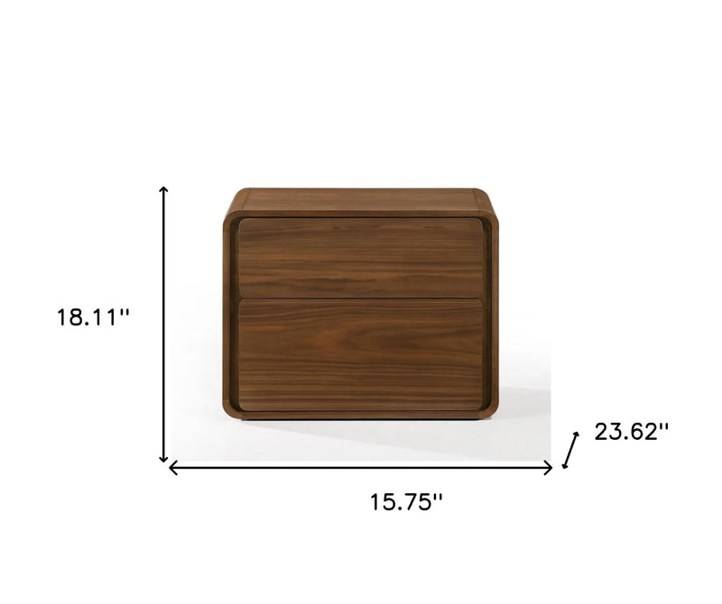 Modern Walnut Brown Nightstand with Two Drawers Homeroots Bed & Bath