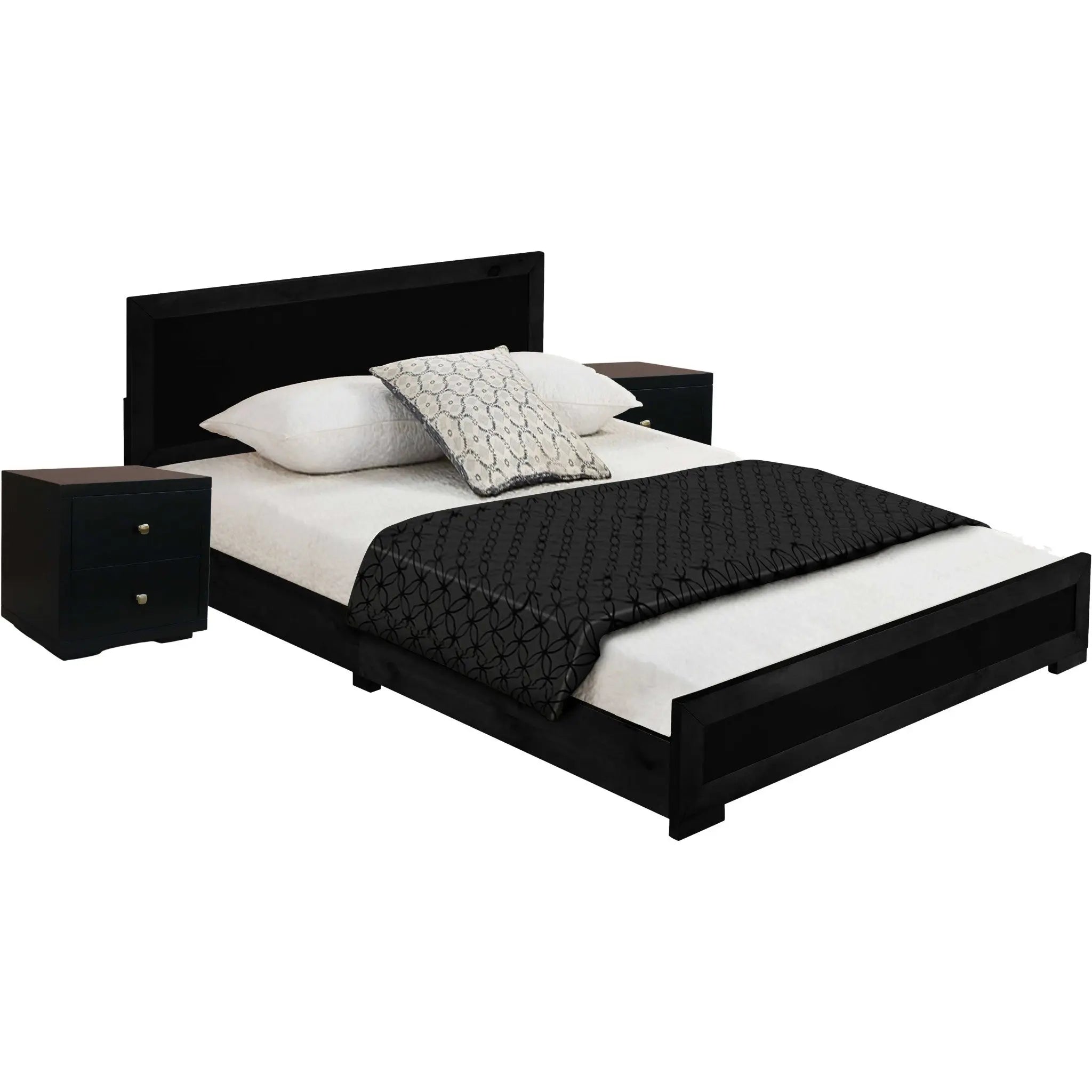 Moma Black Wood Platform King Bed With Two Nightstands Homeroots Bed & Bath