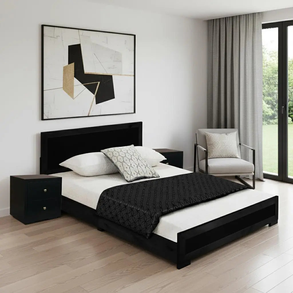 Moma Black Wood Platform King Bed With Two Nightstands Homeroots Bed & Bath
