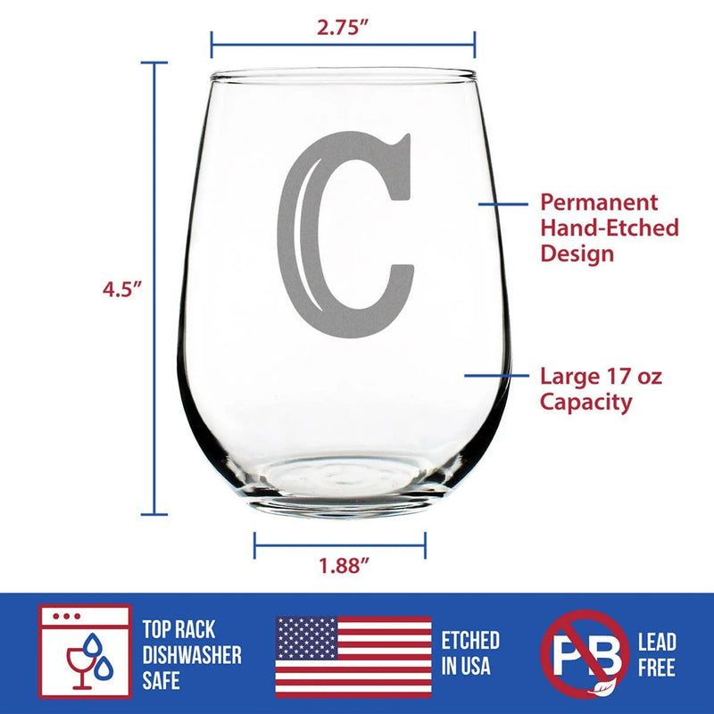 Monogram Bold C Stemless Wine Glass - C Initial Gifts Bevvee