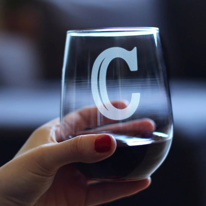 Monogram Bold C Stemless Wine Glass - C Initial Gifts Bevvee