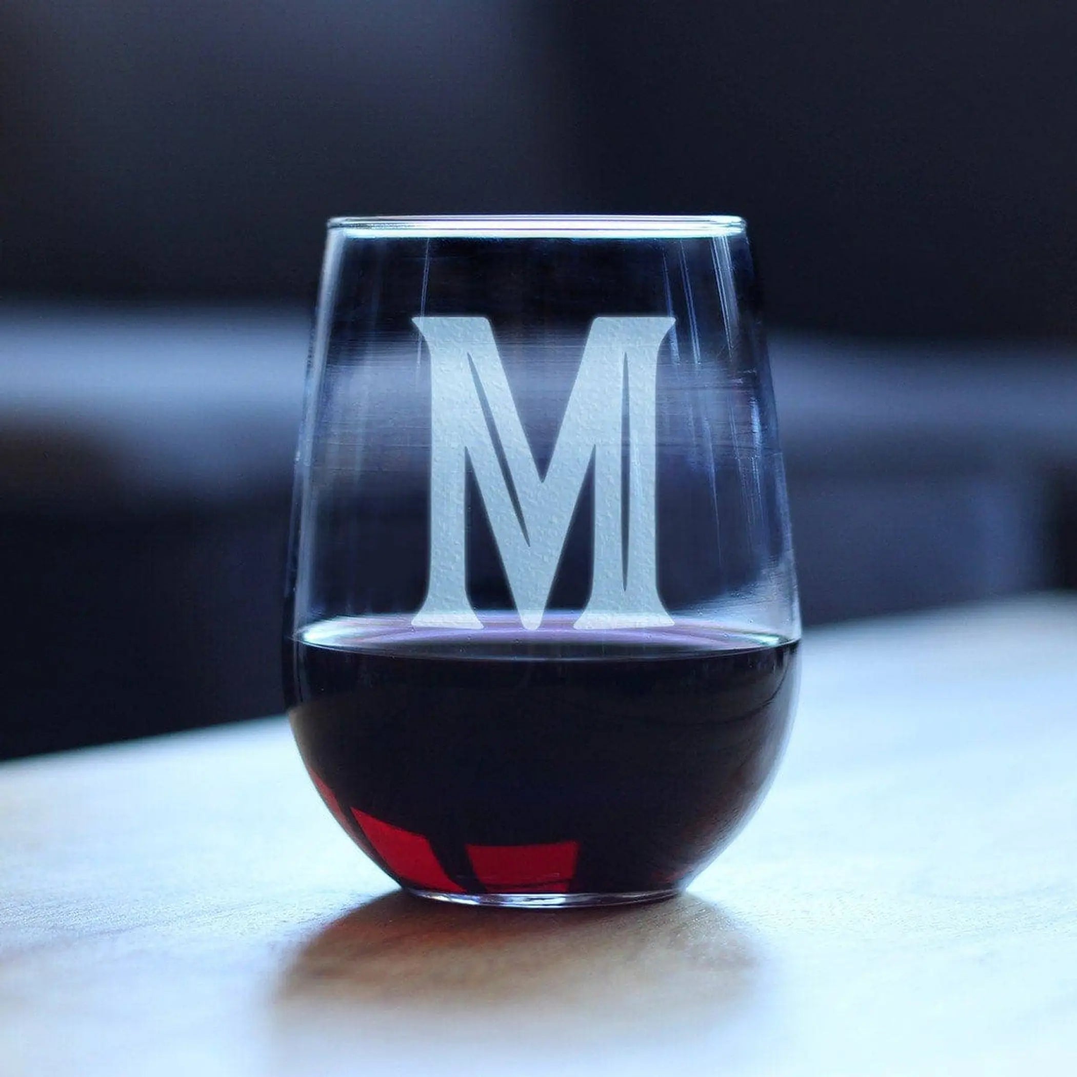 Monogram Bold M Stemless Wine Glass - M Initial Gifts Bevvee