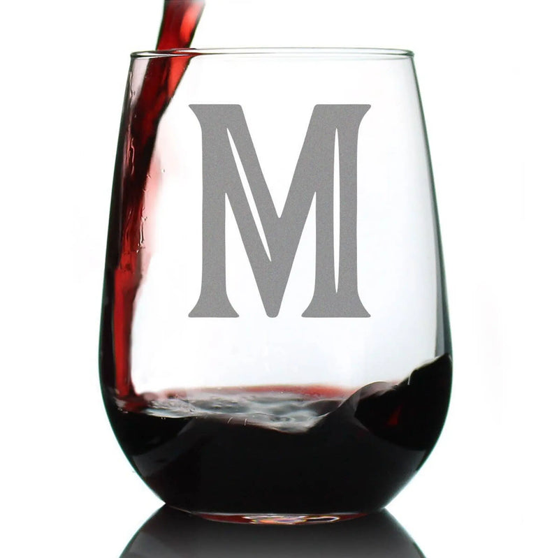 Monogram Bold M Stemless Wine Glass - M Initial Gifts Bevvee