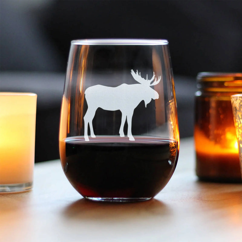 Moose Silhouette Stemless Wine Glass - Rustic Cabin Gifts Bevvee