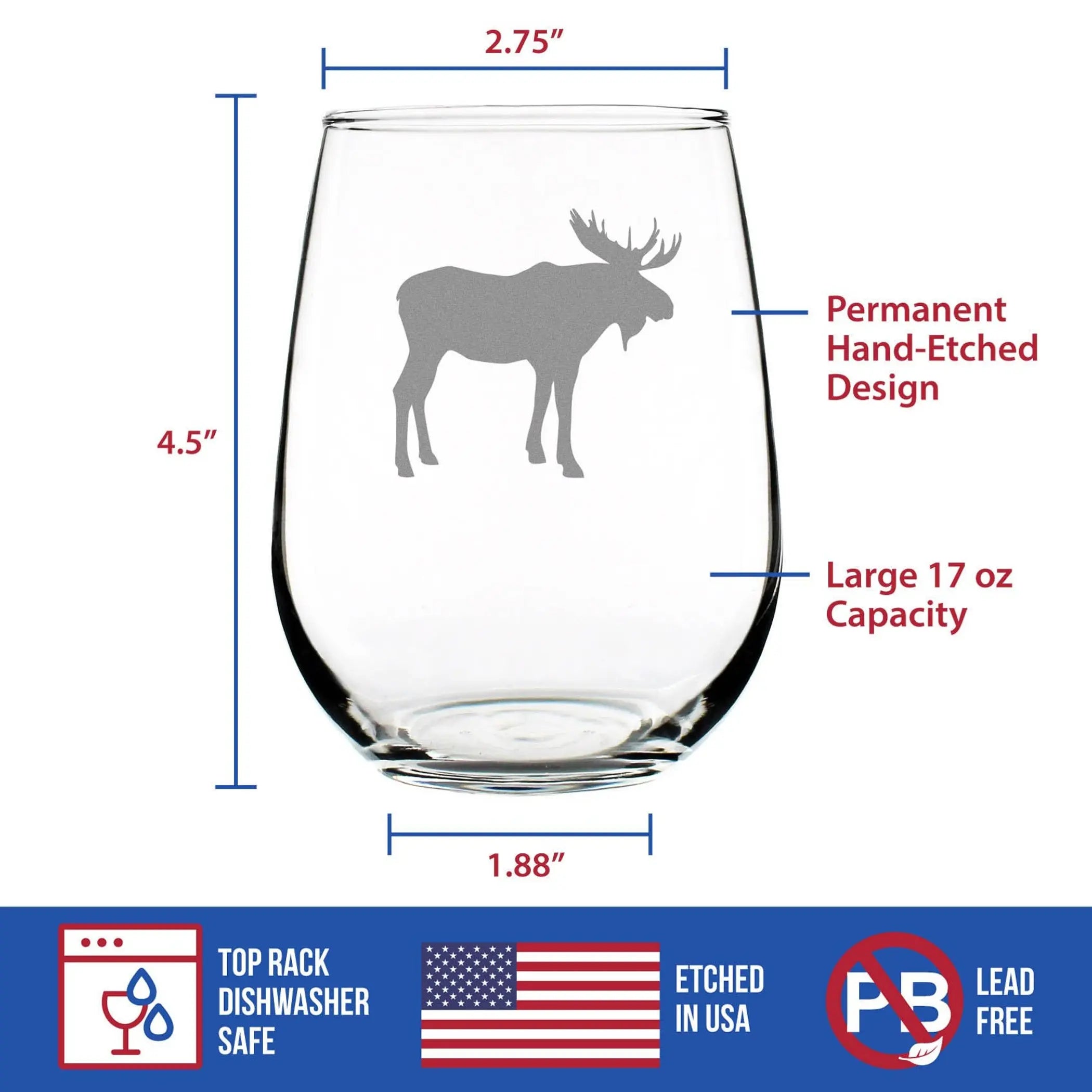 Moose Silhouette Stemless Wine Glass - Rustic Cabin Gifts Bevvee