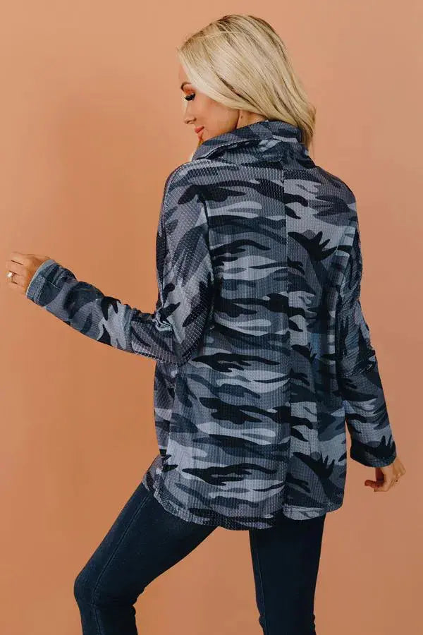 Mountain Ridge Camo Cowl Neck Top Stay Warm in Style