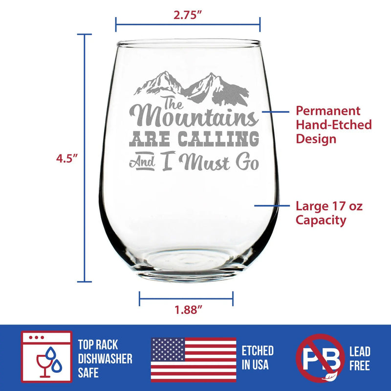 Mountains are Calling Stemless Wine Glass - Outdoorsy Gifts Bevvee