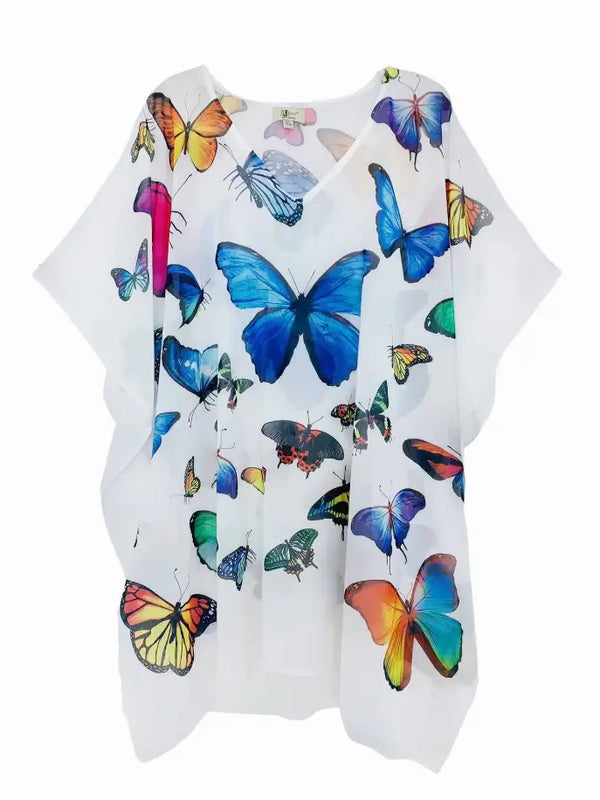 Multi Butterfly V-Neck Tunic JC Sunny Fashion