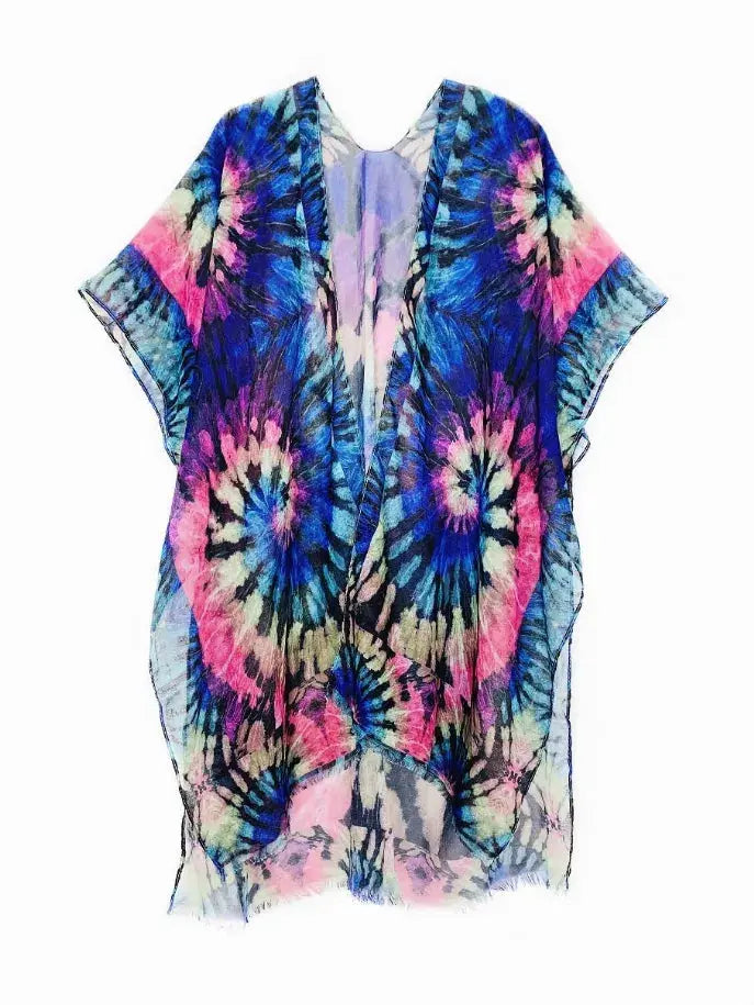 Multi Tie-Dye Border-Accent Kimono JC Sunny Fashion
