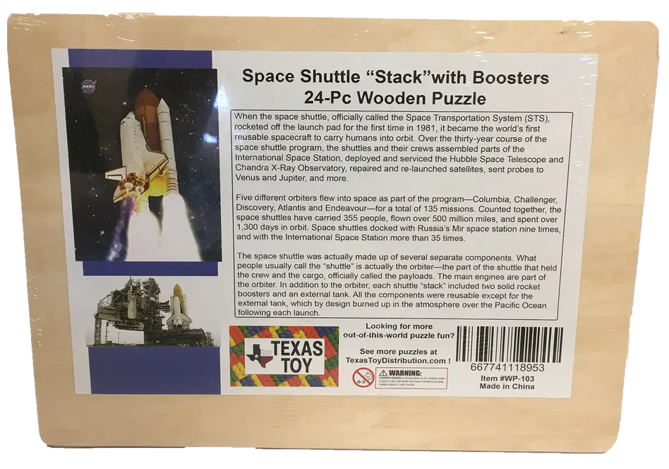NASA Space Shuttle Stack Launch Wood 24-pc Jigsaw Puzzle Texas Toy Distribution