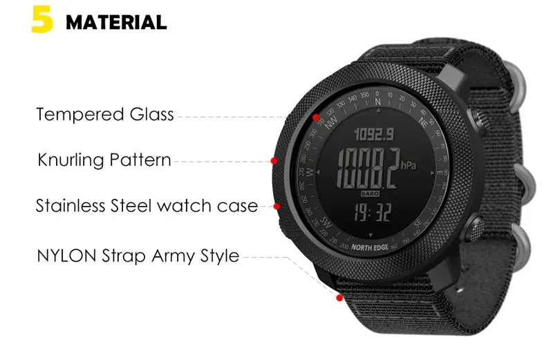 NORTH EDGE Men's sport Digital watch Hours Running Swimming Military Army watches Altimeter Barometer Compass waterproof 50m GreatEagleInc