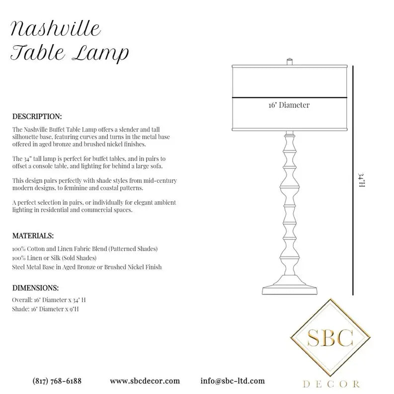 Nashville Buffet Lamp - Silver Base SBC-LTD