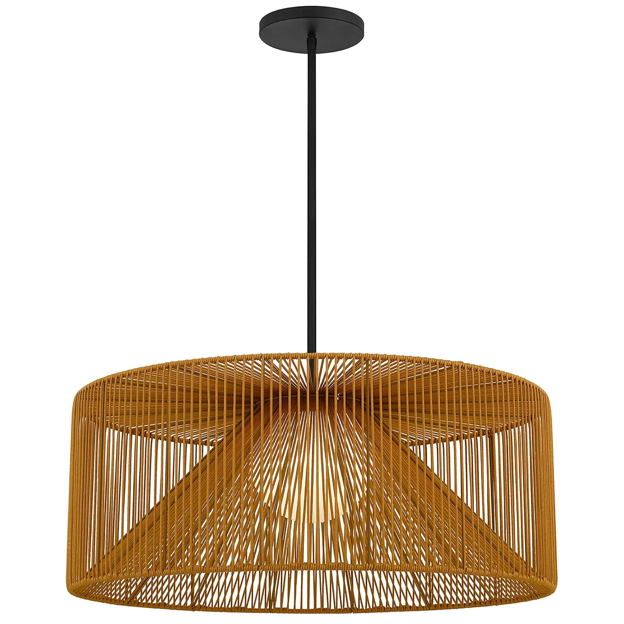 Natural And Black Rattan And Metal LED Dimmable Outdoor Hanging Pendent Light Homeroots Outdoor