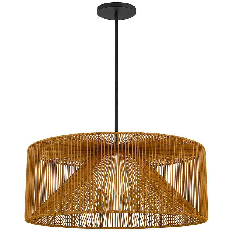 Natural And Black Rattan And Metal LED Dimmable Outdoor Hanging Pendent Light Homeroots Outdoor