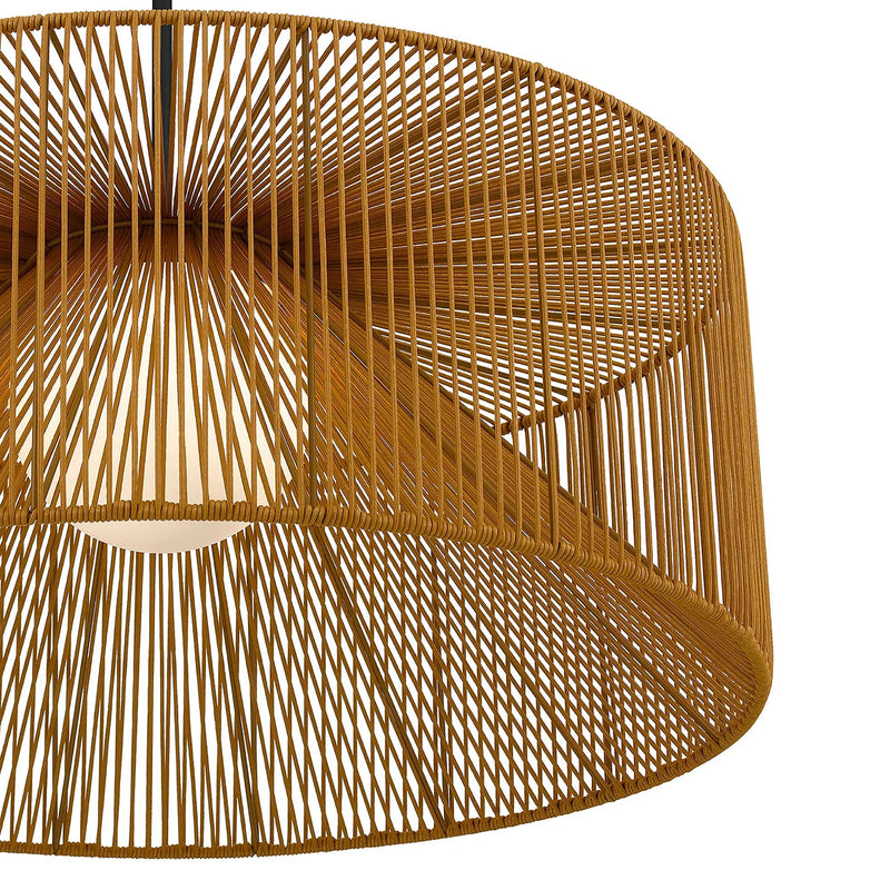Natural And Black Rattan And Metal LED Dimmable Outdoor Hanging Pendent Light Homeroots Outdoor