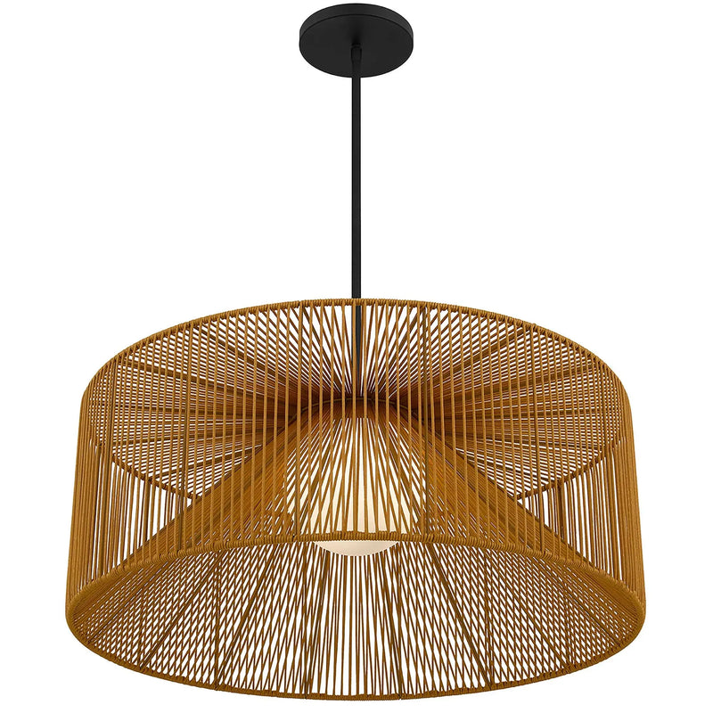 Natural And Black Rattan And Metal LED Dimmable Outdoor Hanging Pendent Light Homeroots Outdoor