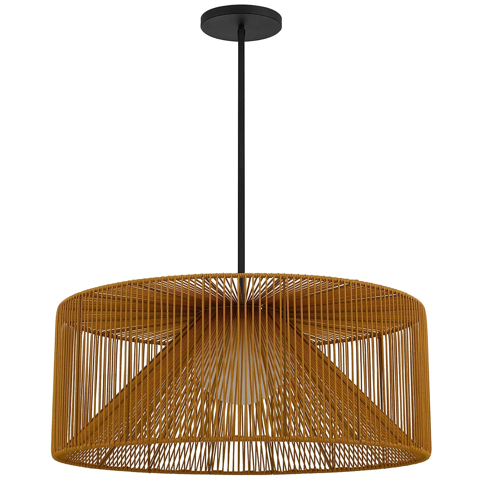 Natural And Black Rattan And Metal LED Dimmable Outdoor Hanging Pendent Light Homeroots Outdoor