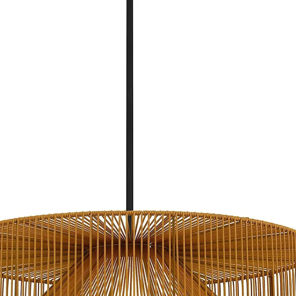 Natural And Black Rattan And Metal LED Dimmable Outdoor Hanging Pendent Light Homeroots Outdoor