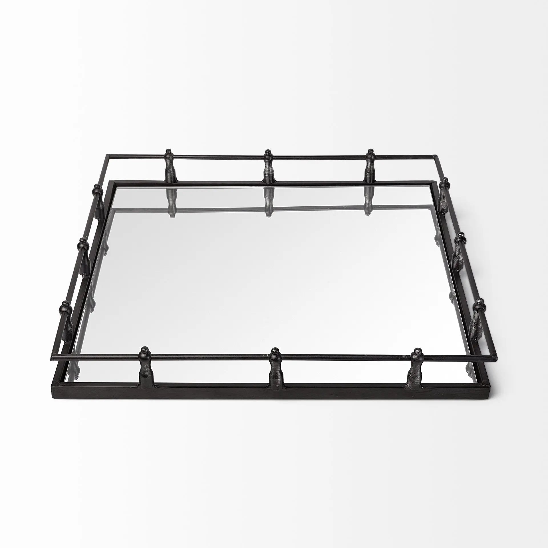 Natural Finish Metal With Mirrored Glass Bottom And Railing Handle Tray Homeroots Kitchen & Dining