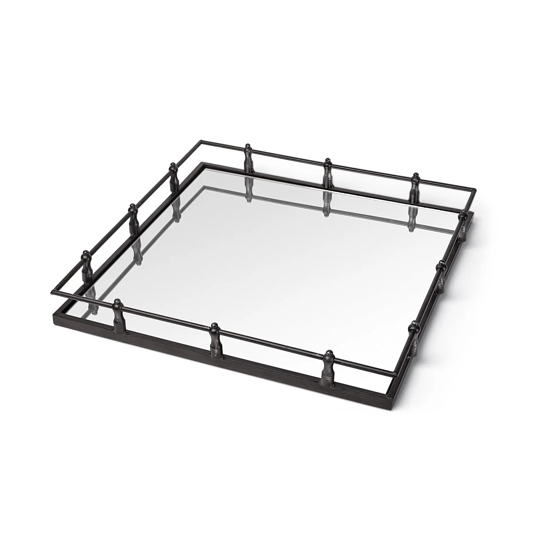 Natural Finish Metal With Mirrored Glass Bottom And Railing Handle Tray Homeroots Kitchen & Dining
