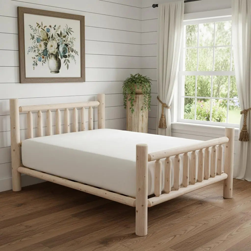 Natural Light Honey Low Post Cedar Log Double Bed - GreatEagleInc
