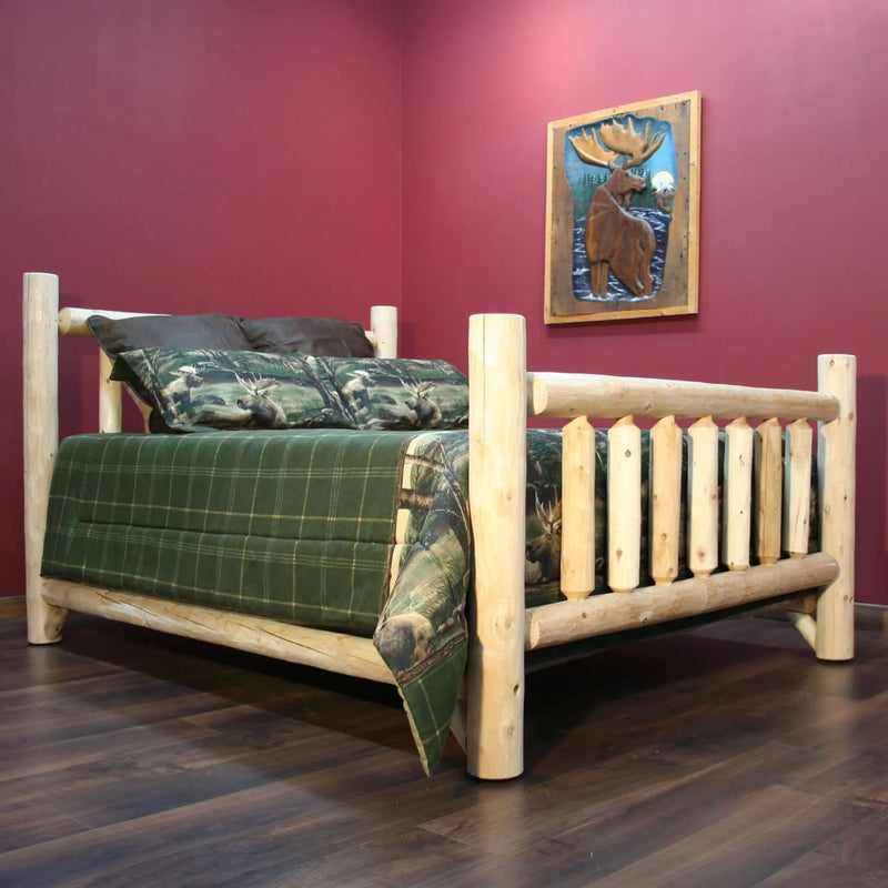 Natural Light Honey Low Post Cedar Log Double Bed - GreatEagleInc