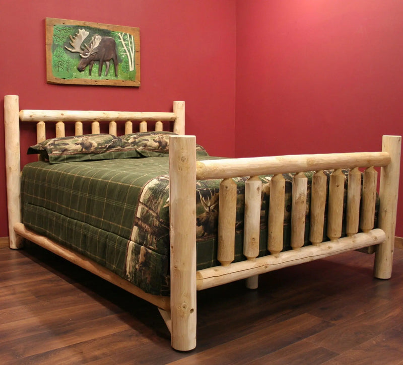 Natural Unfinished Low Post Cedar Log Queen Bed - GreatEagleInc