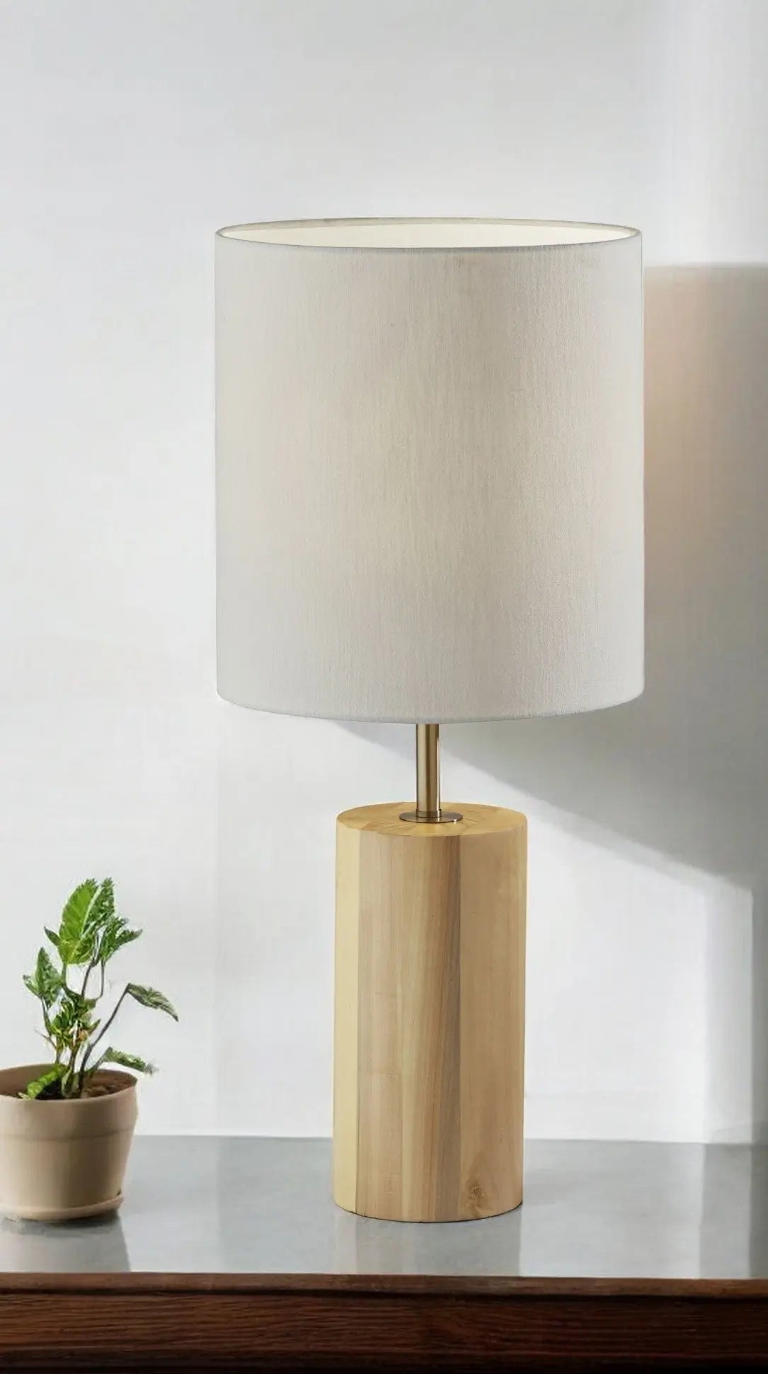 Natural Wood Circular Block Table Lamp - GreatEagleInc