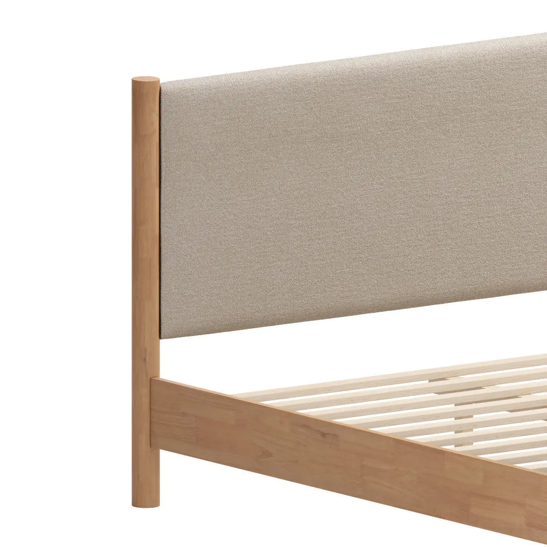 Natural and Beige Wood And Upholstery King Bed Frame Homeroots Bed & Bath