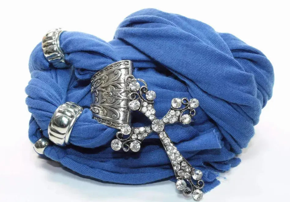 Nautical Blue Cross Pendant Scarf Wild Lotus