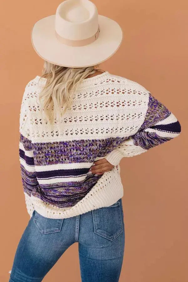 Navi Loose Round Neck Sweater Stay Warm in Style
