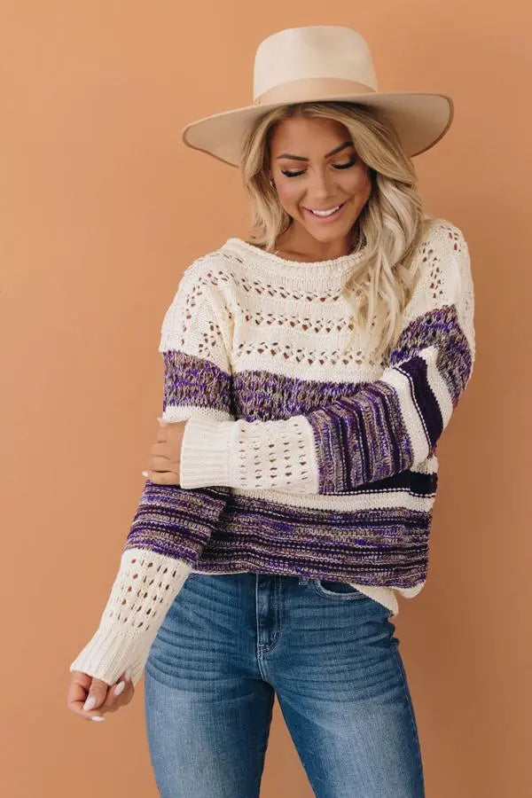 Navi Loose Round Neck Sweater Stay Warm in Style